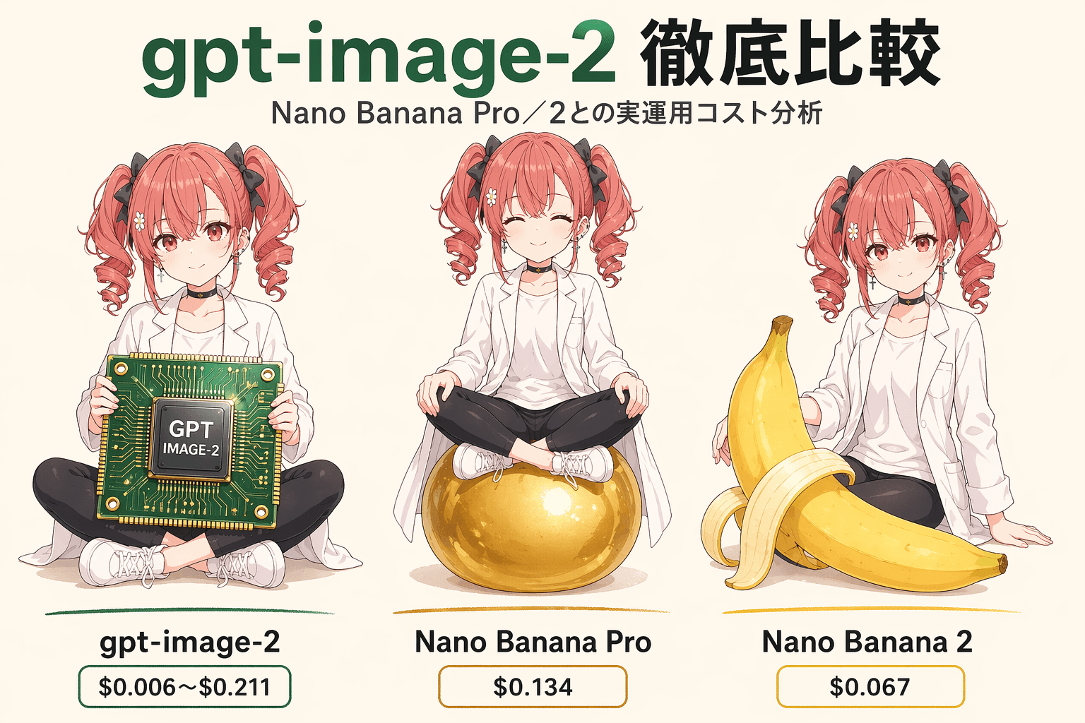 gpt-image-2・Nano Banana Pro・Nano Banana 2 の3モデル概観と1枚単価レンジ